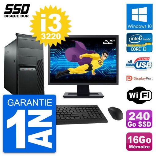 Computadora de escritorio Lenovo M92p de 22 pulgadas, Intel i3-3220, 16 GB de RAM, 240 GB SSD, Windows 10, WiFi