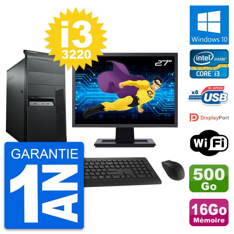 Lenovo M92p 27-inch Desktop PC - Core i3, 16GB RAM, 500GB HDD, Windows 10