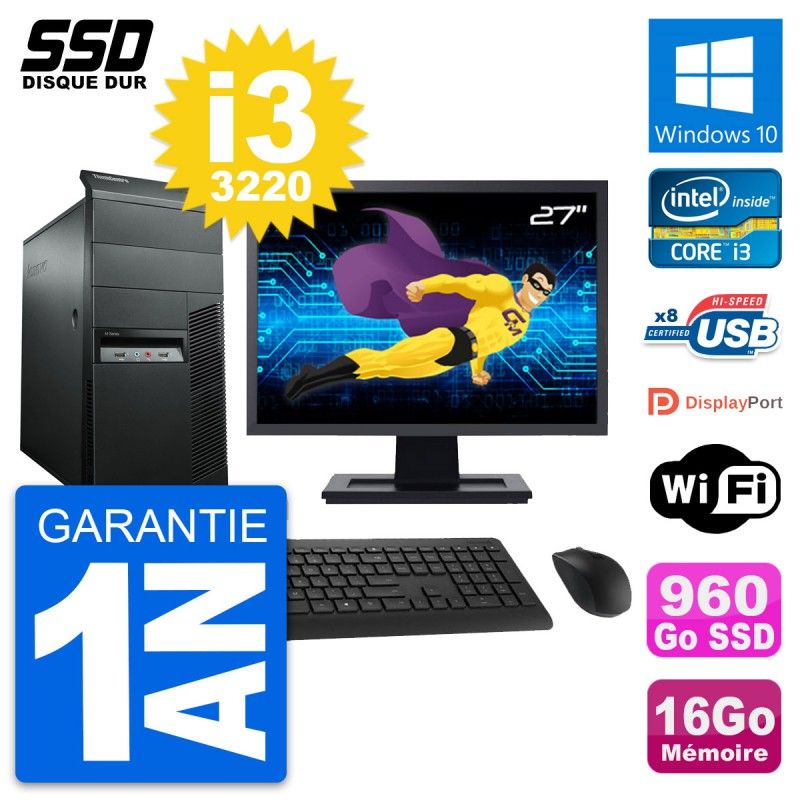 Lenovo M92p 27-inch All-in-One PC - Intel i3-3220, 16GB RAM, 960GB SSD, Windows 10