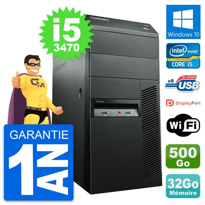 Lenovo ThinkCentre M92p Desktop PC - Intel Core i5-3470, 32GB RAM, 500GB HDD, Windows 10, WiFi