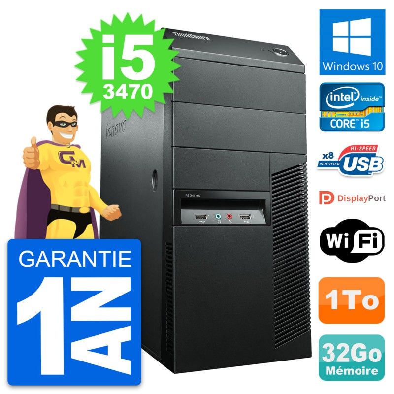 Lenovo ThinkCentre M92p Core i5-3470 32GB RAM 1TB HDD Windows 10 Wi-Fi Desktop PC