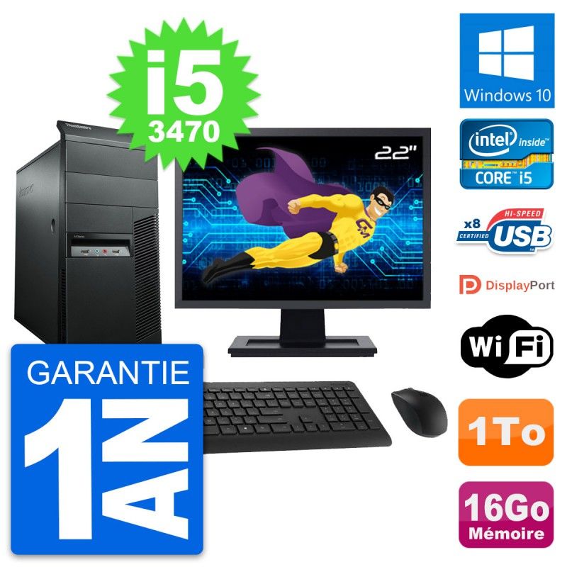 Lenovo M92p 22-inch Desktop PC - Intel i5-3470, 16GB RAM, 1TB HDD, Windows 10