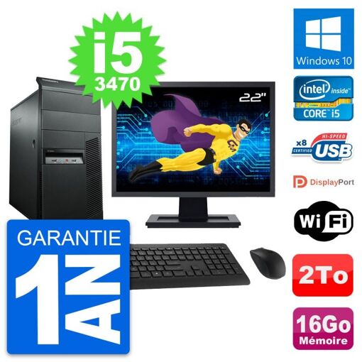 PC de escritorio Lenovo M92p - Pantalla de 22 pulgadas, Intel i5-3470, 16GB de RAM, 2TB HDD, Windows 10, WiFi
