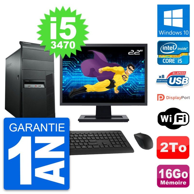 Lenovo M92p 22-inch Desktop PC - Intel i5-3470, 16GB RAM, 2TB HDD, Windows 10, WiFi