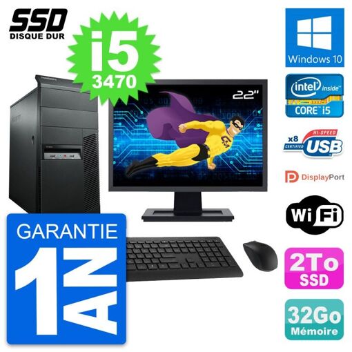 PC de sobremesa Lenovo M92p - Pantalla de 22', Intel i5-3470, 32GB de RAM, SSD de 2TB, Windows 10, WiFi