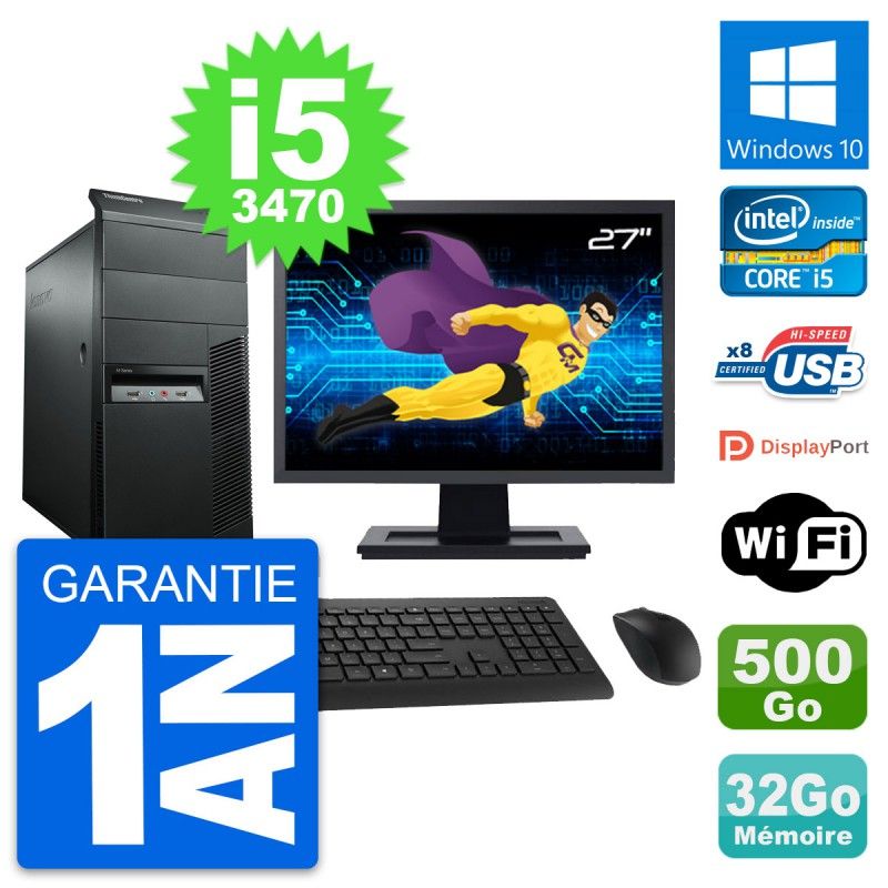 Ordinateur tout-en-un Lenovo M92p 27 pouces, Core i5-3470, 32 Go de RAM, 500 Go SSD, Windows 10, WiFi