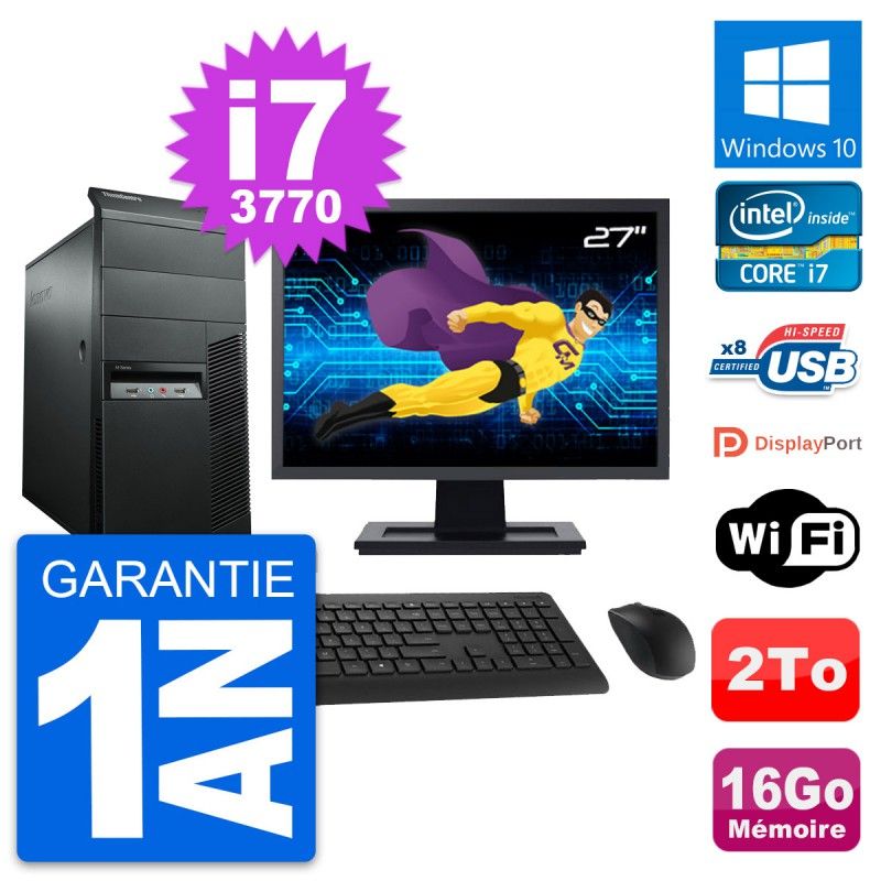 Lenovo M92p Desktop Computer, 27" Screen, Intel i7-3770, 16GB RAM, 2TB HDD, Windows 10, WiFi