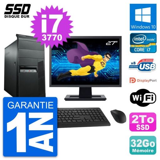 PC de escritorio Lenovo M92p - Pantalla de 27', Intel i7-3770, 32GB de RAM, 2TB SSD, Windows 10, WiFi