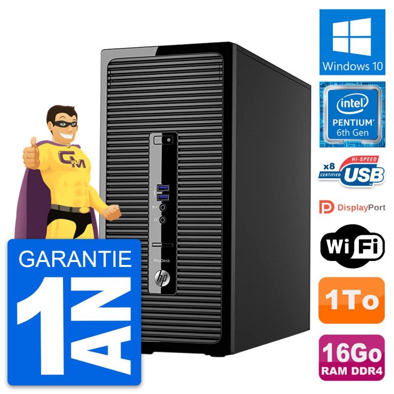 HP ProDesk 400 G3 MT Desktop PC - Pentium G4400, 16GB RAM, 1TB HDD, Windows 10, WiFi