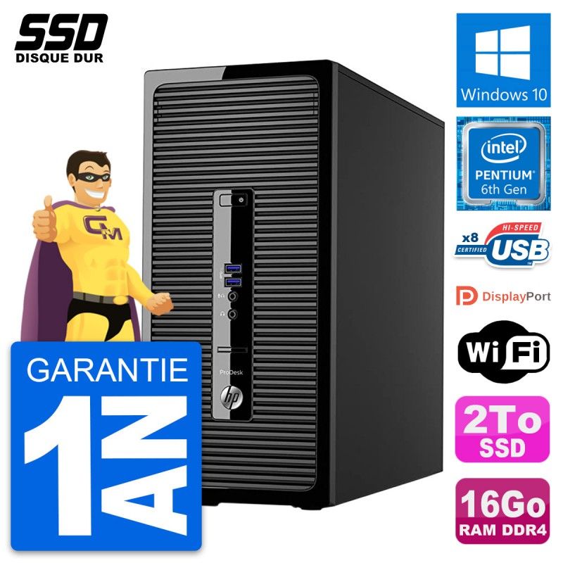 HP ProDesk 400 G3 MT Desktop PC - Pentium G4400, 16GB RAM, 2TB SSD, Windows 10, WiFi