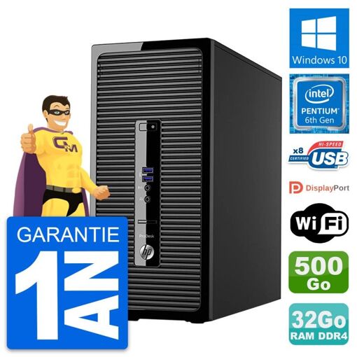 HP ProDesk 400 G3 MT - Procesador Intel Pentium Dual-Core G4400, 32GB de RAM, 500GB HDD, WiFi