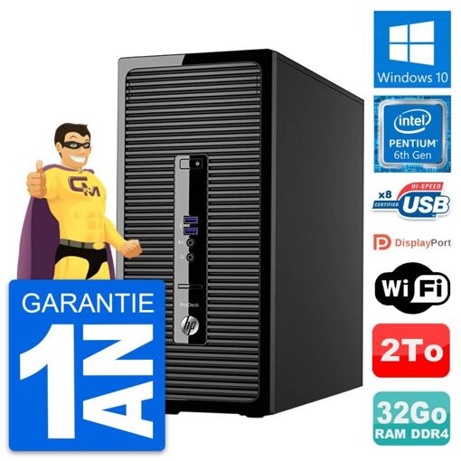 PC de escritorio HP ProDesk 400 G3 MT - Procesador Intel Pentium Dual-Core G4400, 32GB de RAM, 2TB HDD, Windows 10, WiFi