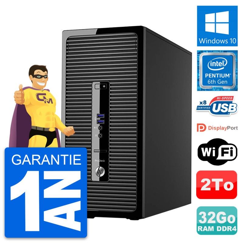 HP ProDesk 400 G3 MT Desktop PC - Intel Core i5-7400, 32GB RAM, 2TB HDD, Windows 10, WiFi