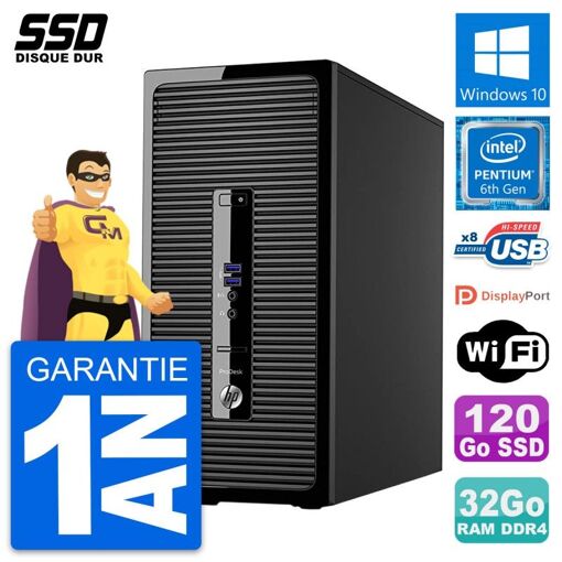 PC de escritorio HP ProDesk 400 G3 MT - Procesador Intel Pentium G4400, 32GB de RAM, 120GB SSD, Windows 10, WiFi