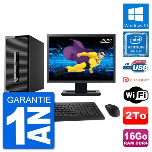 Computadora de escritorio HP ProDesk 400 G3 MT, pantalla de 22', procesador Pentium G4400, 16GB de RAM, disco duro de 2TB, Windows 10, WiFi