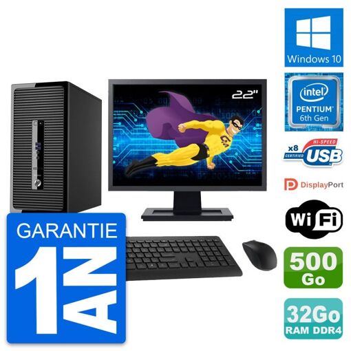 Computadora de escritorio HP ProDesk 400 G3 MT - Pantalla de 22', Procesador Intel Pentium G4400, 32GB de RAM, 500GB de almacenamiento, Windows 10, WiFi