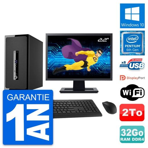 PC de escritorio HP ProDesk 400 G3 MT - Pantalla de 22', Intel Pentium G4400, 32GB de RAM, 2TB HDD, Windows 10, WiFi