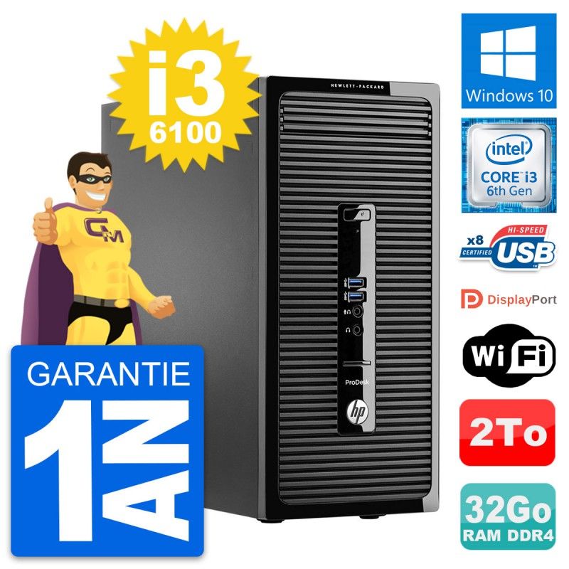 HP ProDesk 400 G3 MT Desktop PC - Intel i3-6100, 32GB RAM, 2TB Storage, Windows 10