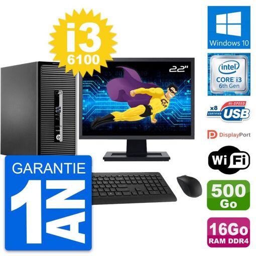 Computadora de escritorio HP ProDesk 400 G3 MT, pantalla de 22', procesador Intel Core i3-6100, 16 GB de RAM, 500 GB HDD, Windows 10, WiFi