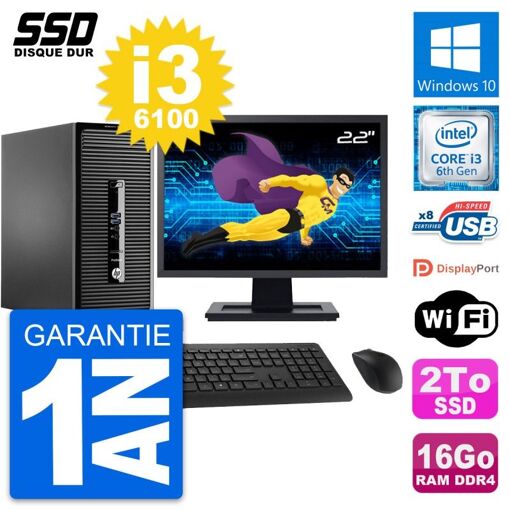 PC de escritorio HP ProDesk 400 G3 MT - Pantalla de 22', Intel Core i3-6100, 16GB RAM, 2TB SSD, Windows 10, WiFi