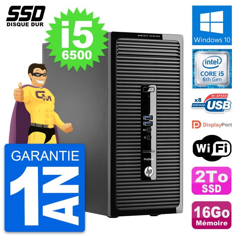 HP ProDesk 400 G3 MT Desktop PC - Intel Core i5-6500, 16GB RAM, 2TB SSD, Windows 10, WiFi