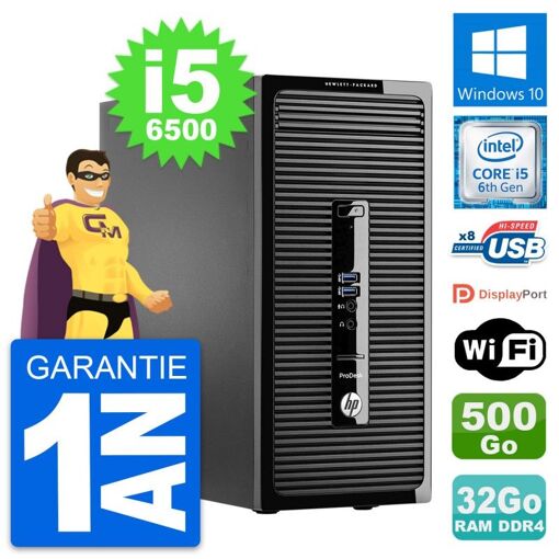 HP ProDesk 400 G3 MT - Procesador Intel Core i5-6500, 32GB de RAM, 500GB HDD, WiFi