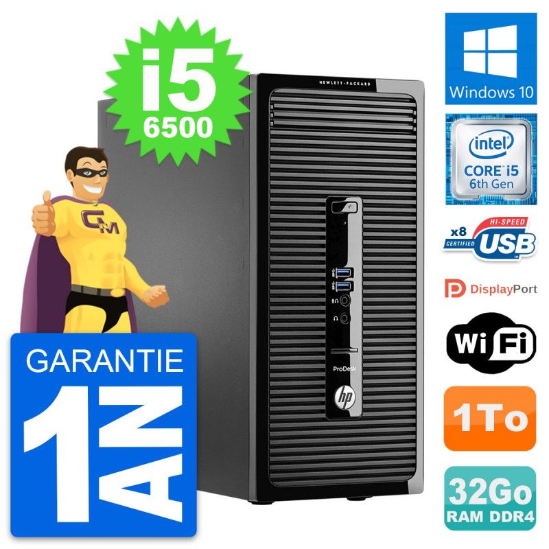 HP ProDesk 400 G3 MT Desktop PC - Intel i5-6500, 32GB RAM, 1TB HDD, Windows 10, WiFi