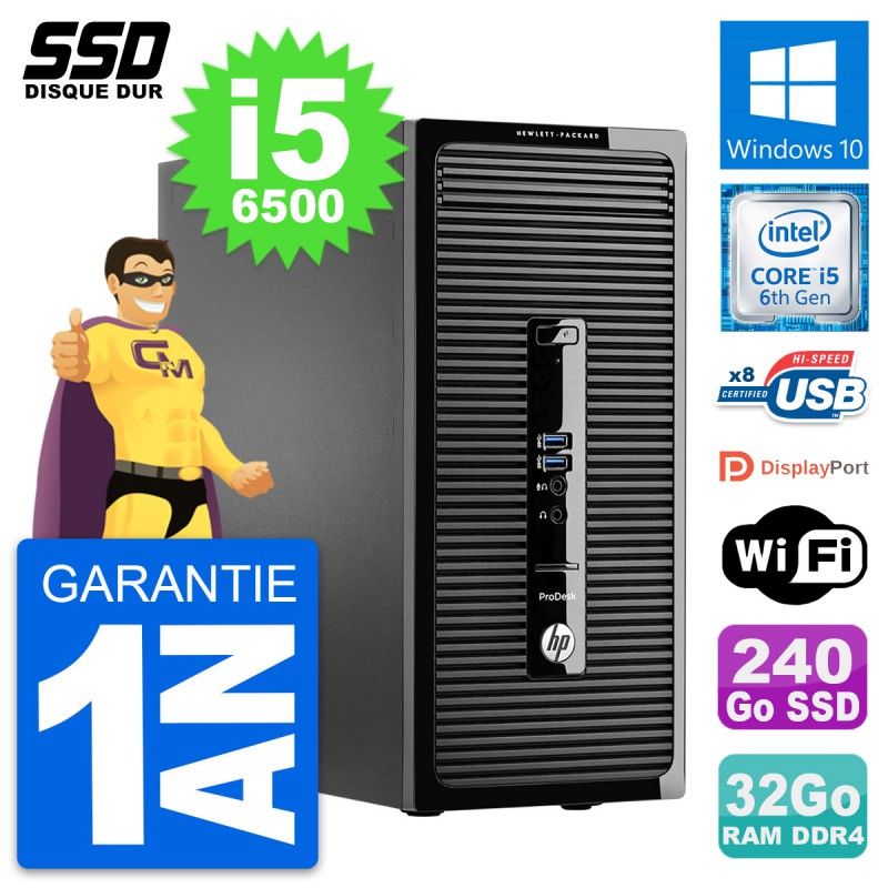 HP ProDesk 400 G3 MT Desktop PC - Intel Core i5-6500, 32GB RAM, 240GB SSD, Windows 10, WiFi