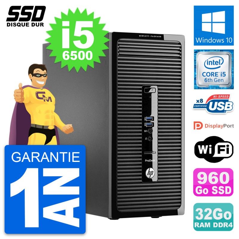 HP ProDesk 400 G3 MT Desktop PC - Intel i5-6500, 32GB RAM, 960GB SSD, Windows 10, WiFi