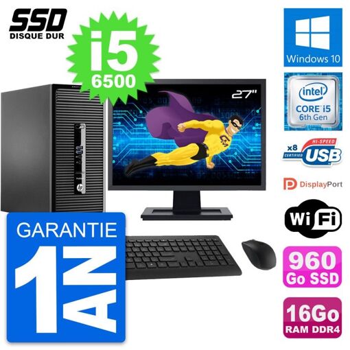 PC de escritorio HP ProDesk 400 G3 MT - Pantalla de 27'', Intel i5-6500, 16GB RAM, 960GB SSD, Windows 10