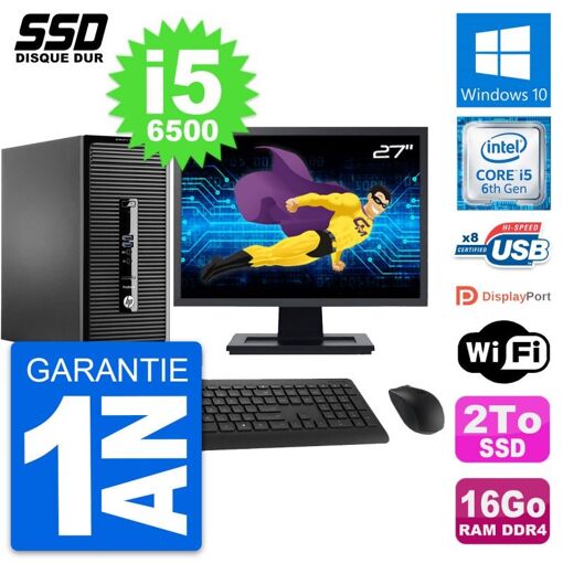 PC de escritorio HP ProDesk 400 G3 MT - Pantalla de 27', Intel Core i5-6500, 16GB RAM, 2TB SSD, Windows 10, WiFi