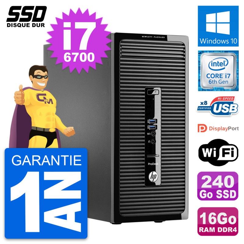 HP ProDesk 400 G3 MT - Intel i7-6700, 16GB RAM, 240GB SSD, Windows 10, Wifi