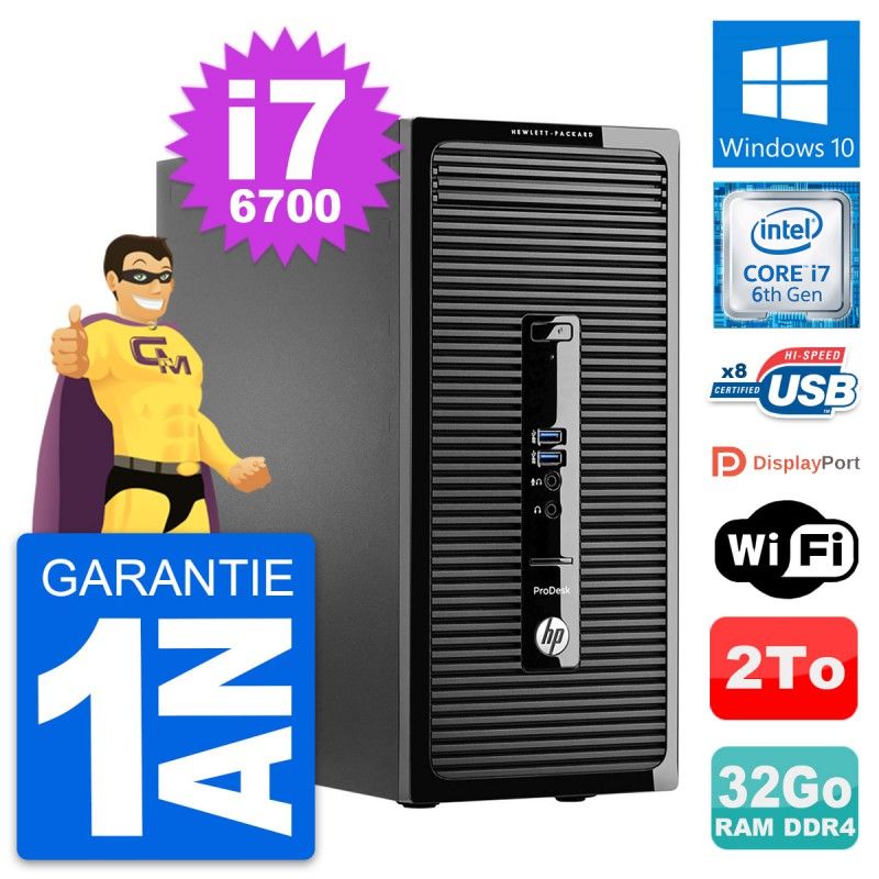 HP ProDesk 400 G3 MT - Intel i7-6700, 32GB RAM, 2TB HDD, Windows 10