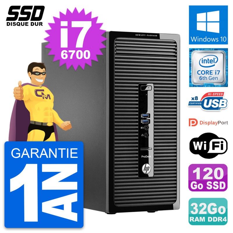 HP ProDesk 400 G3 MT - Intel Core i7-6700, 32GB RAM, 120GB SSD, Windows 10