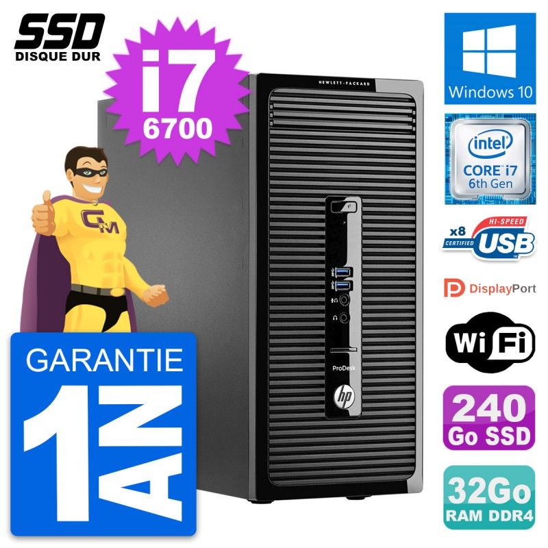HP ProDesk 400 G3 MT Desktop PC - Intel i7-6700, 32GB RAM, 240GB SSD, Windows 10, WiFi