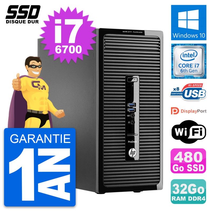 HP ProDesk 400 G3 MT - Intel i7-6700, 32GB RAM, 480GB SSD, Windows 10, WiFi