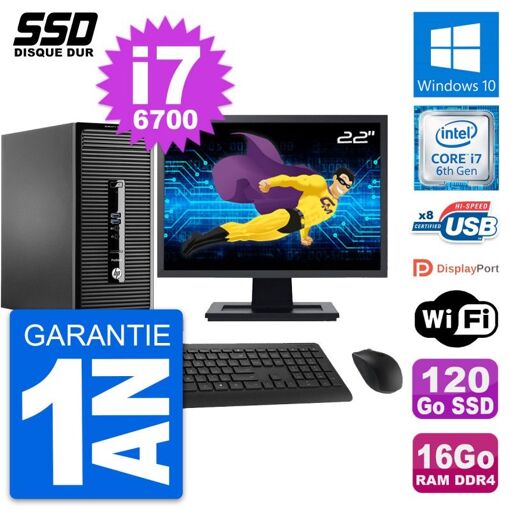 PC de escritorio HP ProDesk 400 G3 MT, Pantalla de 22', Procesador Intel i7-6700, 16GB de RAM, 120GB SSD, Windows 10, Wifi