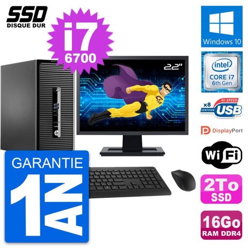 PC de escritorio HP ProDesk 400 G3 MT - Pantalla de 22', Intel Core i7-6700, 16 GB RAM, 2 TB SSD, Windows 10, WiFi