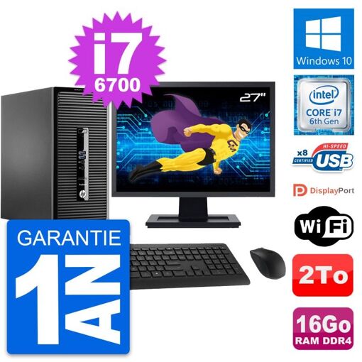 PC de escritorio HP ProDesk 400 G3 MT - Pantalla de 27'', Intel i7-6700, 16GB de RAM, 2TB de almacenamiento, Windows 10