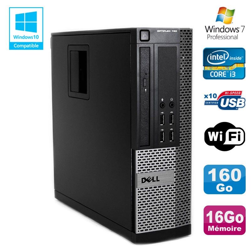 PC de escritorio Dell Optiplex 790 SFF - Procesador Intel Core i3-2120, 3,3 GHz, 16 GB DDR3, 160 GB SATA, WiFi, Windows 7 Profesional