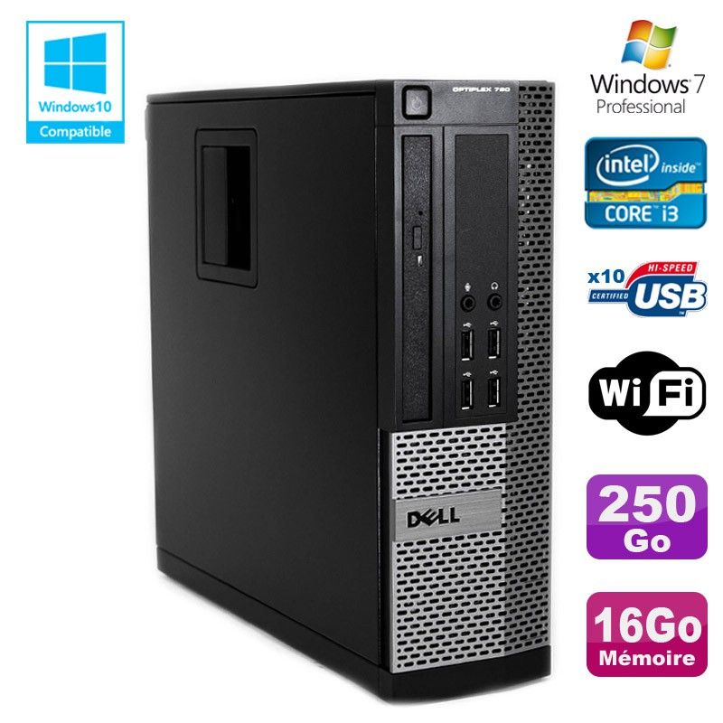PC de escritorio Dell Optiplex 790 SFF - Procesador Intel Core i3-2120, 3,3 GHz, 16 GB DDR3, 250 GB SATA, WiFi, Windows 7 Profesional