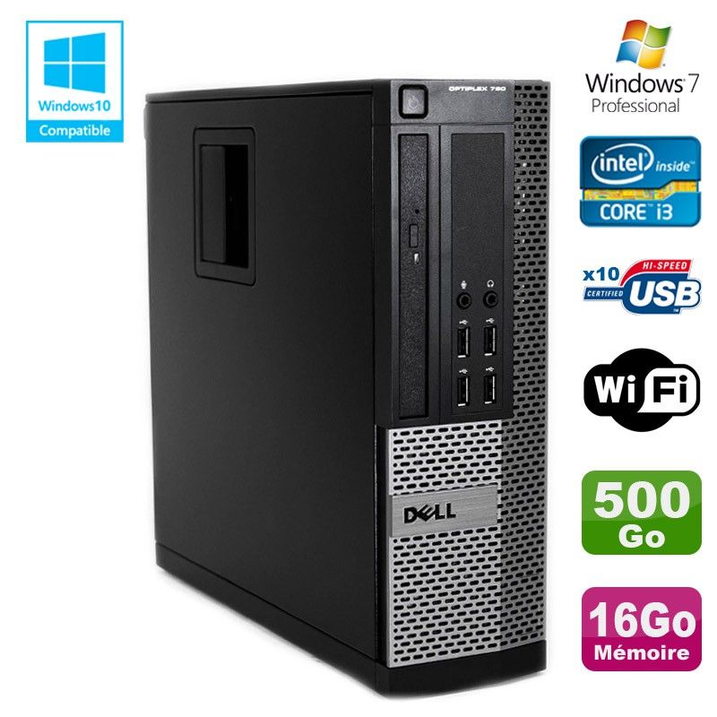PC de escritorio Dell Optiplex 790 SFF - Procesador Intel Core i3-2120, 3.3 GHz, 16 GB DDR3, 500 GB HDD, WiFi, Windows 7 Profesional