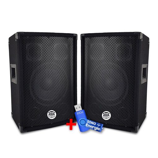 BM Sonic BMS-08 8" Trapzoidal 3-Way Bass Reflex Speakers - 2 x 300W with USB Key 32G