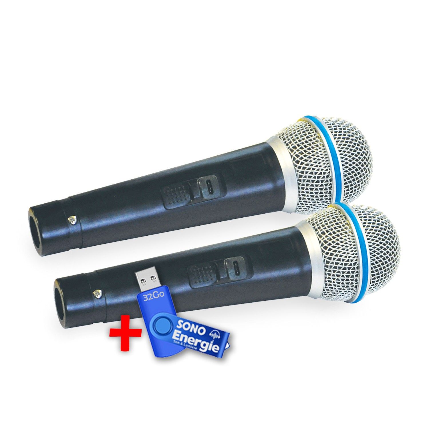 Mr Entertainer Dynamic Karaoke Microphones Set (2-Pack) with 600 Ohm Cable and USB Key 32G