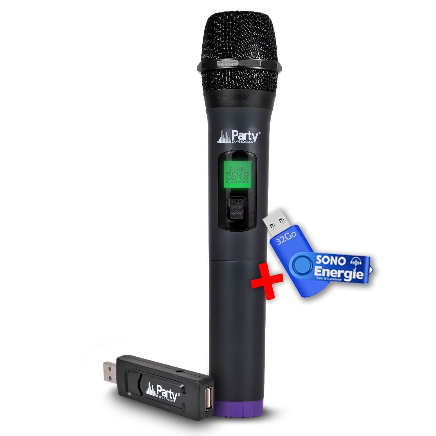 Party Sound & Light SONO Wireless Handheld Microphone with Digital Display and USB Key 32GB