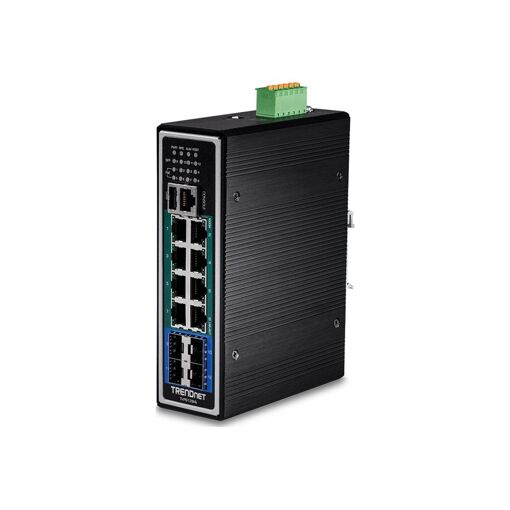 Commutateur Trendnet TI-PG1284I - Géré - C2+ - 8 ports 10/100/1000 PoE+ et 4 SFP Gigabit - Montage sur rail DIN - 240W PoE+ - Conformité TAA