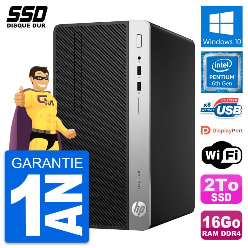 HP ProDesk 400 G4 MT Desktop PC - Intel Pentium G4400, 16GB RAM, 2TB SSD, Windows 10, Wifi