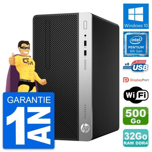 Computadora de escritorio HP ProDesk 400 G4 MT - Procesador Intel Pentium Dual-Core G4400, 32 GB de RAM, 500 GB de almacenamiento, Windows 10, WiFi