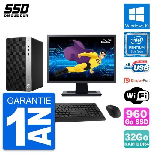 PC de escritorio HP ProDesk 400 G4 MT - Pantalla de 22', Procesador Intel Pentium G4400, 32GB de RAM, 960GB SSD, Windows 10, WiFi