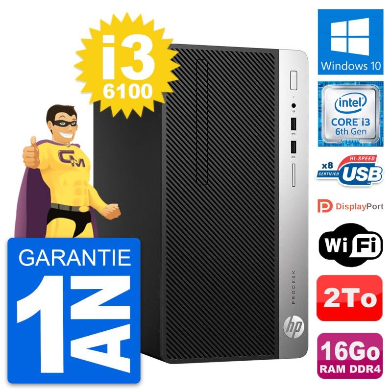 HP ProDesk 400 G4 MT Desktop PC - Intel i3-6100, 16GB RAM, 2TB Hard Drive, Windows 10, Wifi